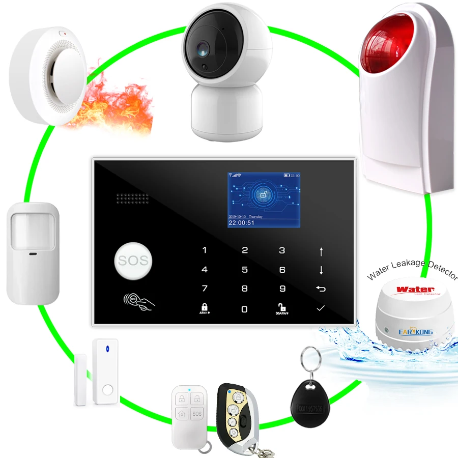  YISEELE Sistema de seguridad para el hogar, sistema de alarma  GSM 4G/3G para casa, alarma antirrobo inalámbrica, kit de 10 piezas con  pantalla LED, detector inmunológico para mascotas, sensor de puerta