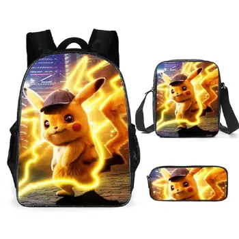 

Children School Bags Cartoon Pikachu Printing Shoulder Backpack 3Pcs/set Kids Pokemon Custom Students Bookbags 16 inch