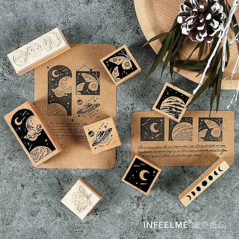 Винтаж Луна бабочка планета этикетка штамп DIY деревянные и резиновые штампы для