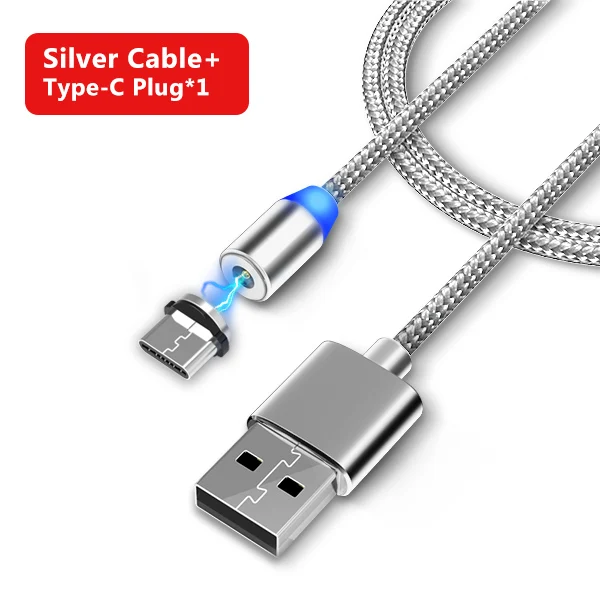 ACCEZZ Магнитный USB кабель Micro USB кабель для iPhone 11 Pro Max samsung S9 type C Быстрая зарядка 2 м телефонный кабель 1 м светодиодный провод шнур - Цвет: Silver For Type-C