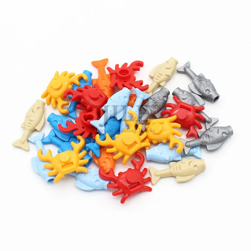 50pcs MOC Building Blocks Fish Crab Ocean Animal Creative Build Bricks Compatible with Figure Assembles Parts Toys