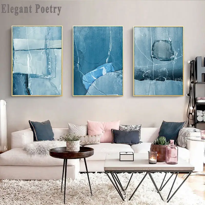 

Nordic Abstract Color Line Blue Canvas Painting Poster And Print Unique Decor Wall Art Pictures For Living Room Bedroom