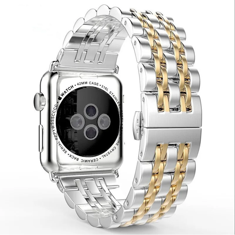 Металлический ремешок для apple watch 38 мм 40 42 44 браслет из нержавеющей стали с семью