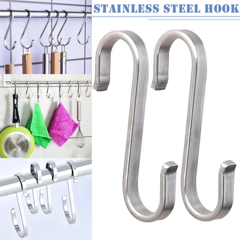 

2 Pcs Stainless Steel S Hooks Hanging Clothes Umbrella Kitchen Sundries Hanger SEP99