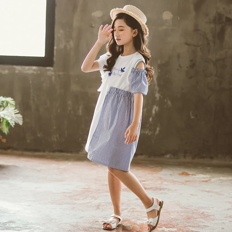 Милая Новая модная детская одежда в Корейском стиле летнее платье без рукавов платье-майка в полоску для девочек