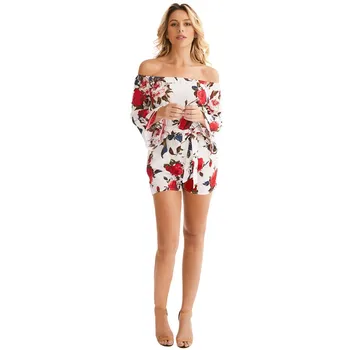 

Women Summer Floral Jumpsuit Off Shoulder Sexy Ladies One-Piece Sexy Beach Style Lace Rompers Z