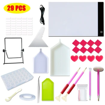 

29Pcs Diamond Painting Tool Including A4 LED Light Pad,Diamond Stitch Pen & Diamond Embroidery Box for Diamond Painting