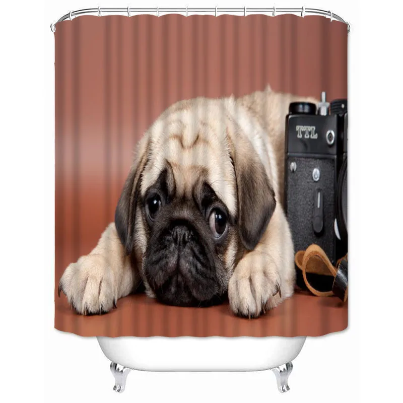 Musife Custom High Quality Pug Cute Dog Shower Curtain Waterproof Bathroom Polyester Fabric Bathroom Curtain