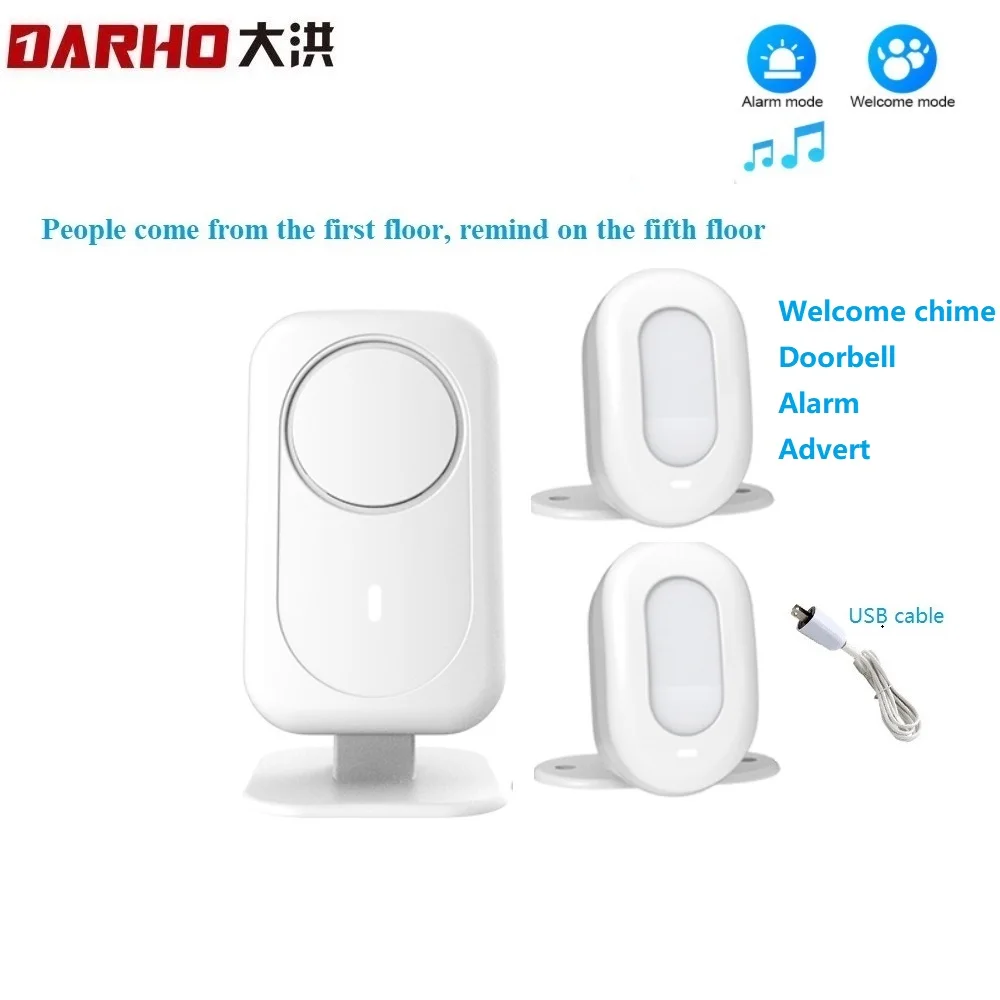 5 Languages Welcome Device Alert Shop Store Wireless Infrared IR Motion Sensor Door Bell Entry Doorbell Anti-theft Alarm Darho