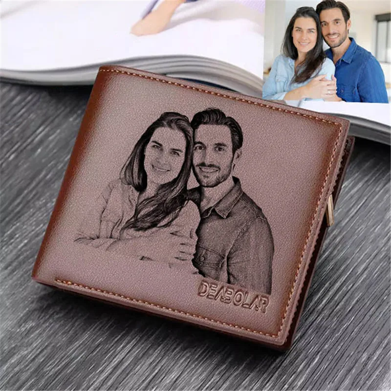 Men's Leather Photo Wallet with Zipper Coin Pocket Short PU Credit Card Personalized Gift for Father Day Dad 2022 | Багаж и сумки