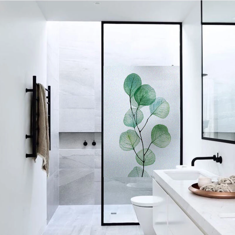 

Green Leaves Window Film Sticker Transparent Opaque Glass Art Decoration for Window or Glass Door No Glue