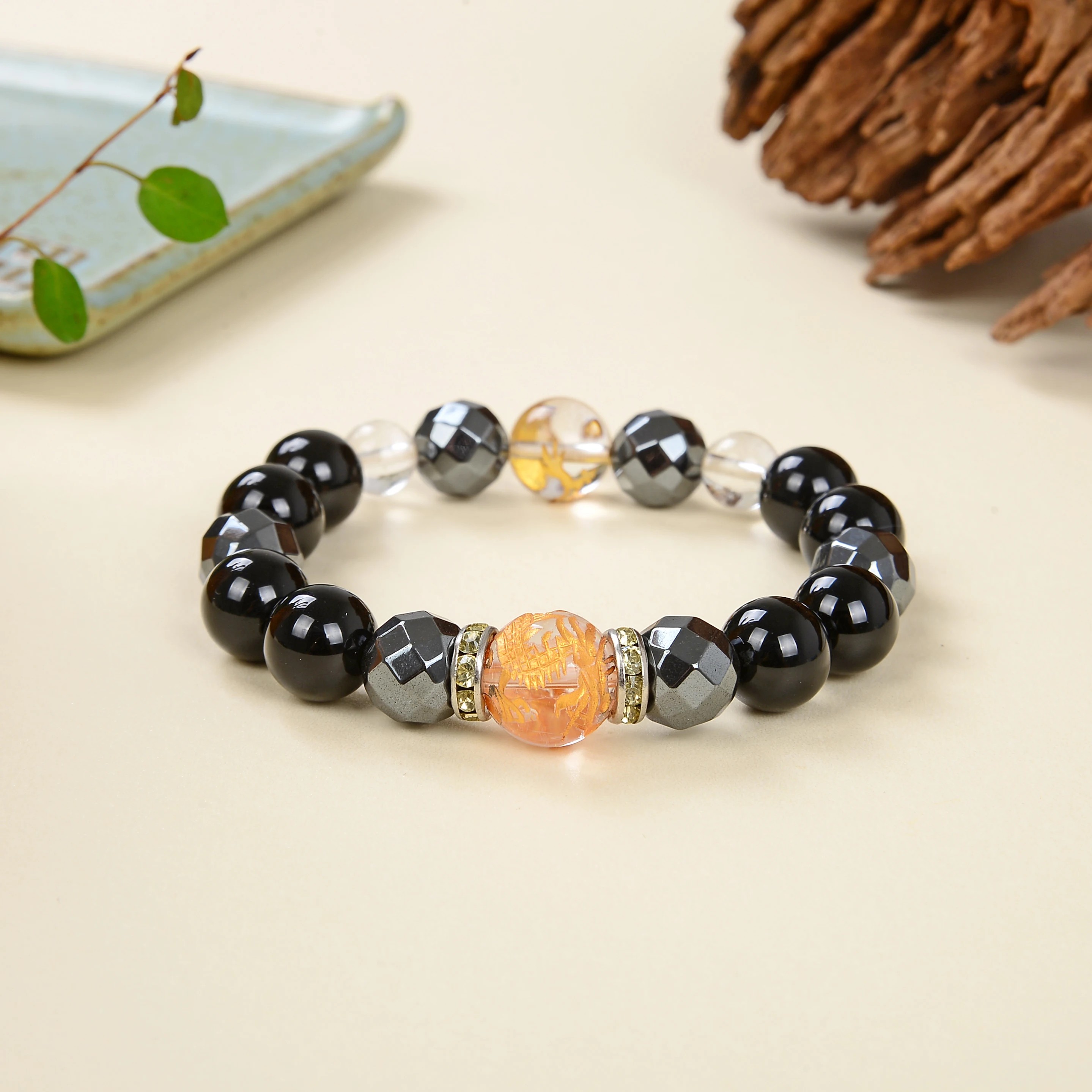 Feng Shui Black Onyx Stone Beads Bracelet Men Women Unisex Wristband