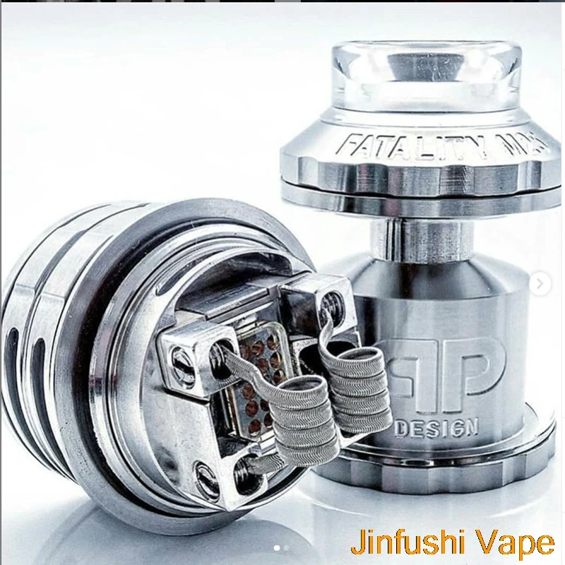 

Newest QP Design Fatality M25 RTA 25mm Diameter 510 Thread e-cigarette Atomizers Tank Vs QP Design KALI V2 RDA Juggerknot RTA
