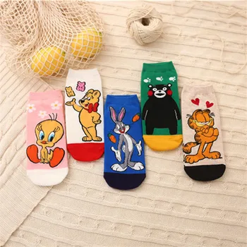

Funny Cute People And Animals Cartoon Women Anime Straight Socks Casual Cotton Personality Fashion Socks For Girls 5 Pairs