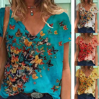 

Womens Summer Casual T Shirt 2020 Fashion Butterfly Print Loose Tshirts Short Sleeve T-Shirt Harajuku Tops Tee Women Clothing