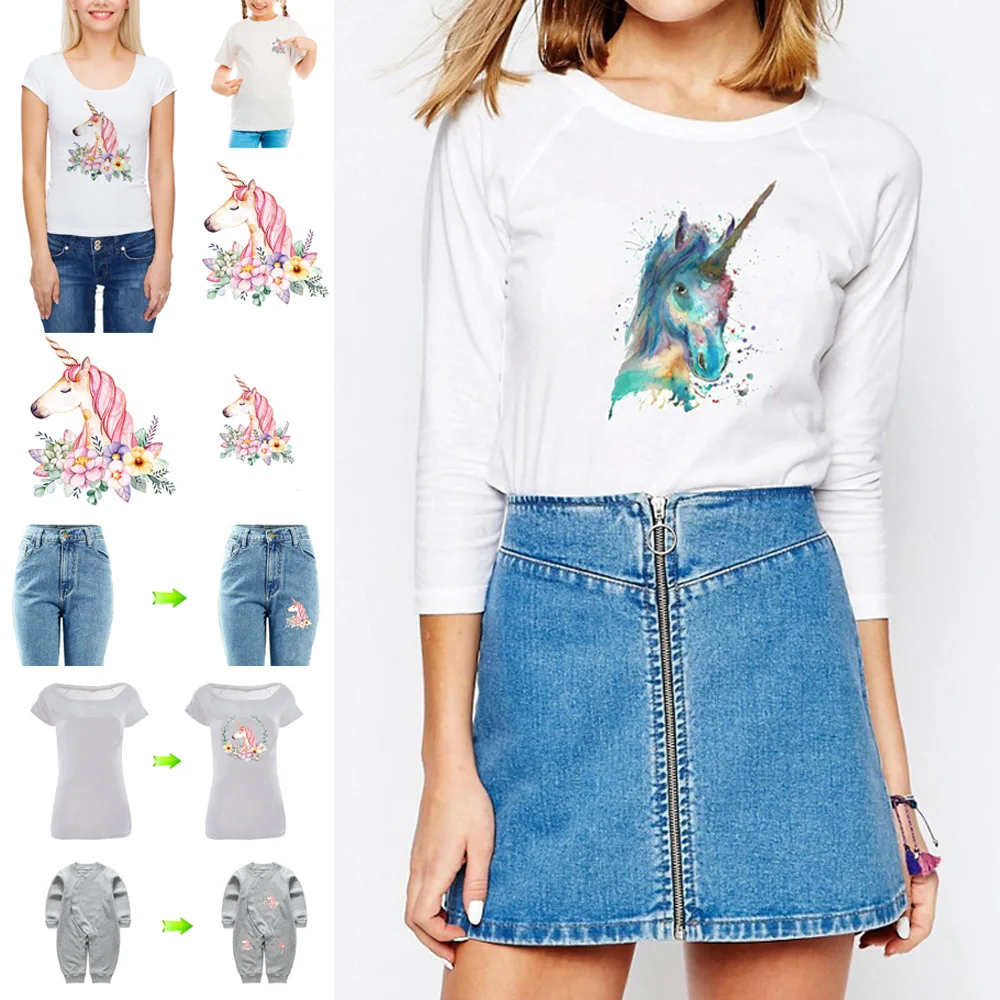 Unicorn Thermal Transfer Patches Iron on Stickers For Clothes Heat Printed Washable Applique Sewing Accessory | Дом и сад