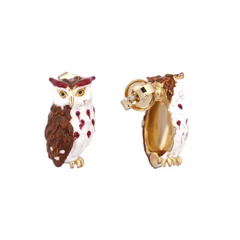 

Autumn and winter new hand-painted enamel glaze three-dimensional purple owl gold-plated earrings ear clip female