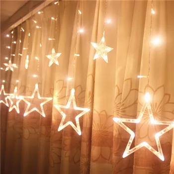 

138LED Five-pointed Star String Lights Icicle Stars Fairy Garland Curtain Line Lights New Year Wedding Party Christmas Decoratio
