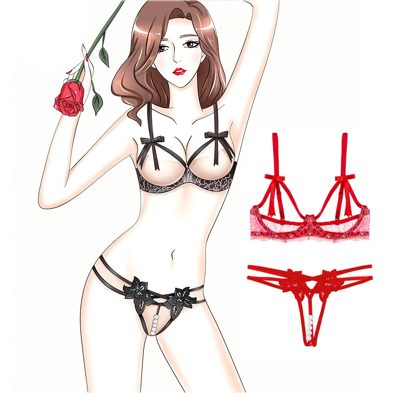 

Exotic Sexy Lingerie Set Sleepwear Lace Bra Pearl Thongs Sexy Costumes for Women Temptation Sexy Underwear Women Lingerie Set