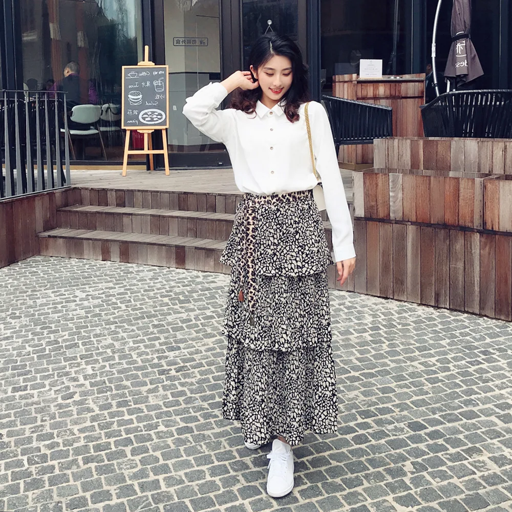 

Photo Shoot 2019 Spring New Style Korean-style WOMEN'S Wear-Style Retro CHIC-Style Shirt + Skirt Two-Piece Set