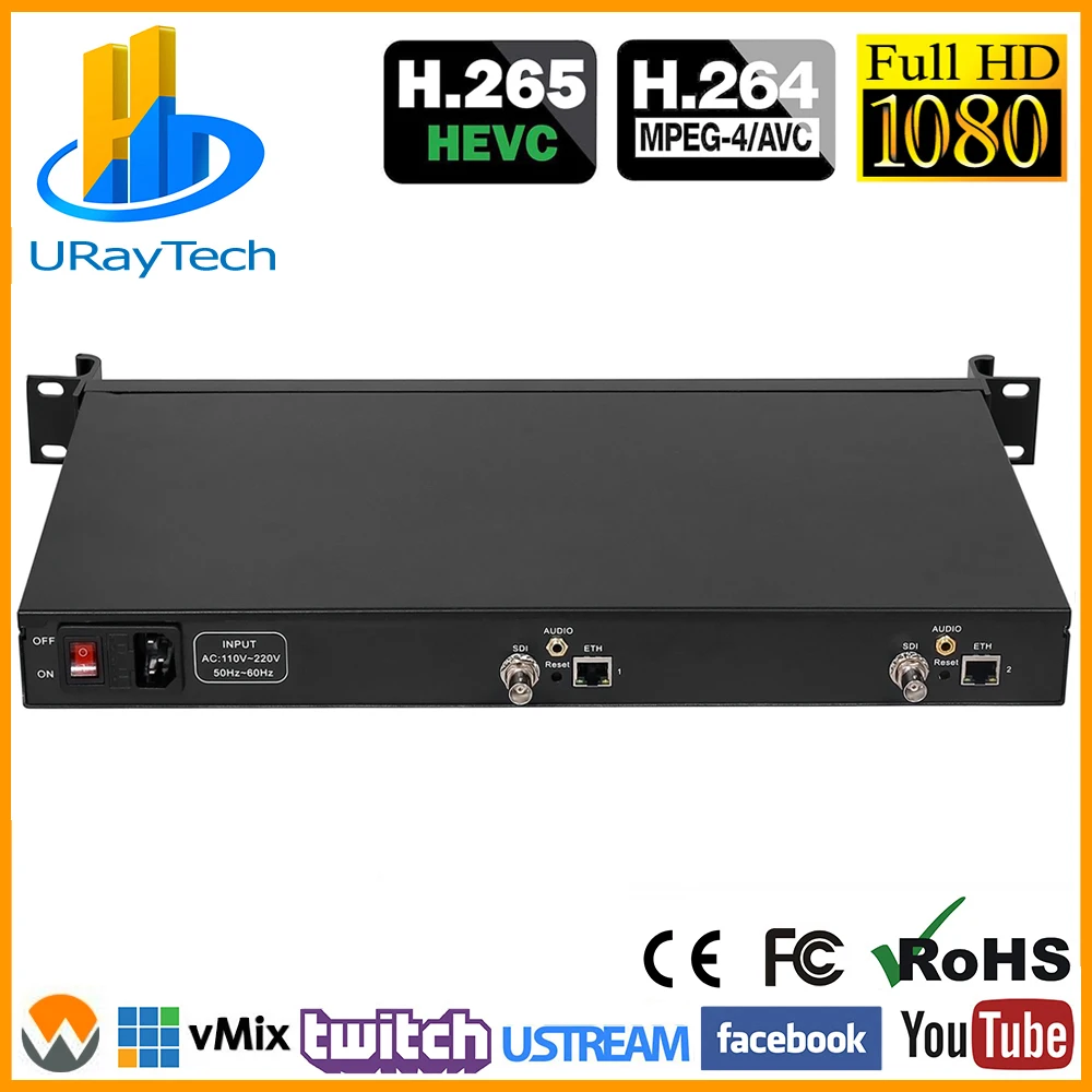 1U Rack HEVC H.265 SD HD 3G SDI To IP Video Encoder IPTV 2 Channels Live Streaming RTMP H.264 | Электроника