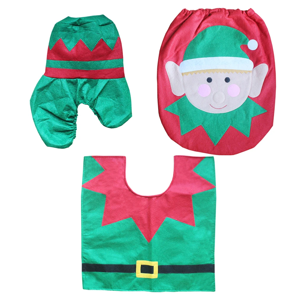 3pcs/set Christmas Bathroom Decorations Toilet Seat Cover + U-shaped Rug Tank Lid &amp Tissue Box Set Ornaments | Дом и сад