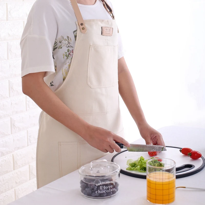 Fashion Nordic Style Whole Cotton Unisex Leather Denim Apron Coffee Shops Work Cleaning Aprons For Woman Kitchen Baking Black