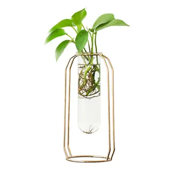 

Nordic Glass Cuvette Vase Modern Gold Plated Iron Flower Vase Fashion Plant Vase Creative Terrarium Room Home Wedding Decoration