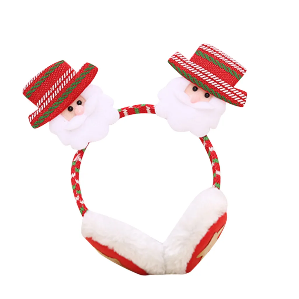 Рождественские детские зимние теплые плюшевые наушники с милыми ушками Санта-Клауса, повязка на голову, наушники для ушей, зимние аксессуары