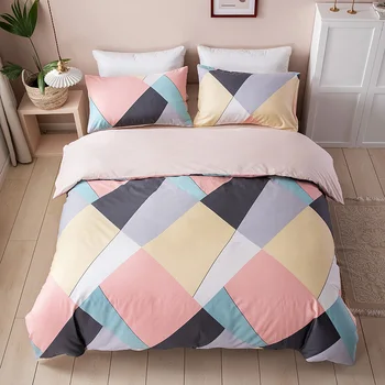 

100% Cotton Geometric Comforter Bedding Set Students Duvet Cover Pillow Cases Bedclothes EU Single Bed Linen Set for Children's