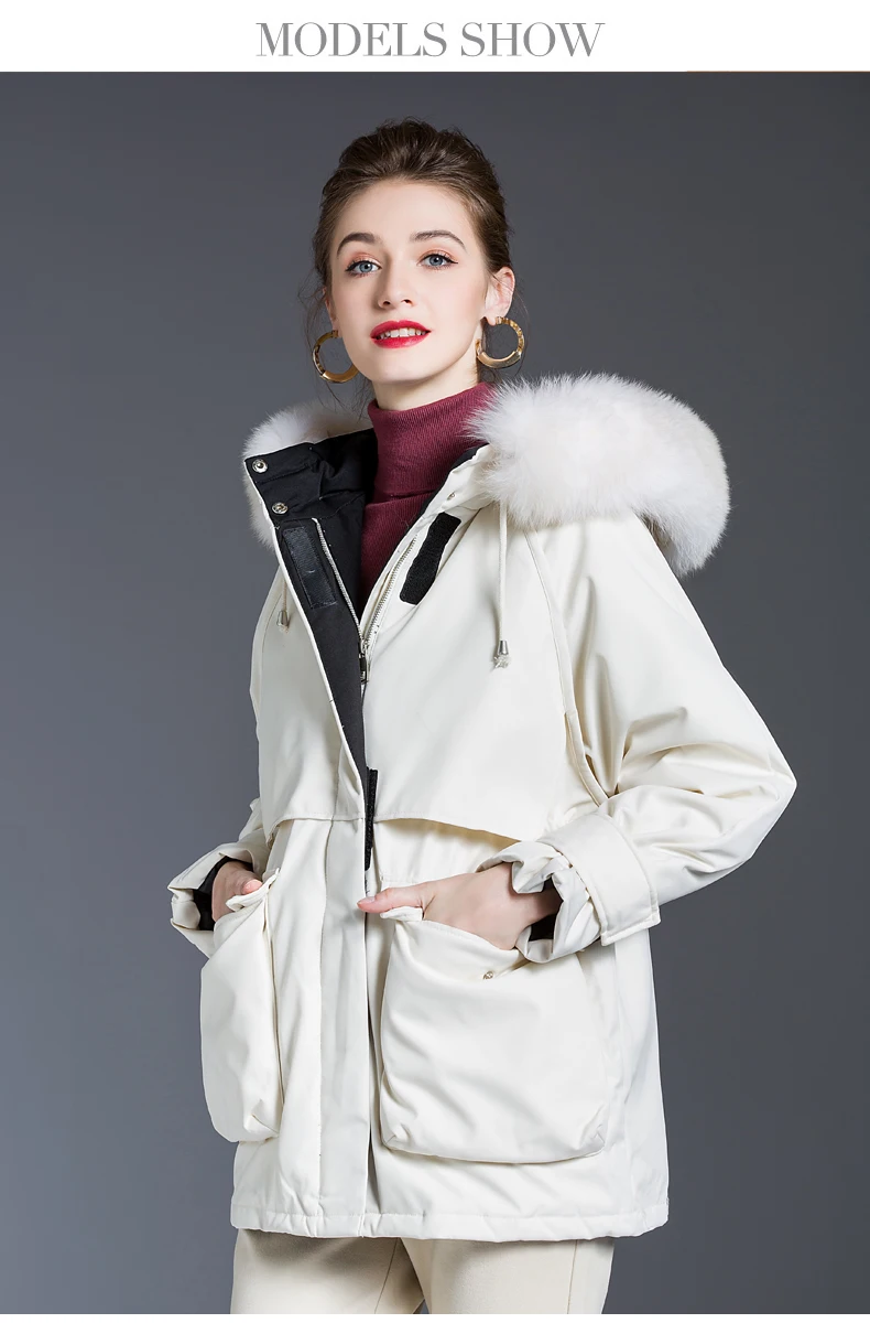 2020 Winter Jacket Women Natural Big Real Fox Fur Collar Hooded High Quality White Duck DownParkas Warm Loose Casual Thick Coat