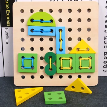 

Wooden Fine Motor Skills Toy 3-6 Years Old Early Education Puzzle Wearing Rope Sewing Play Kit Educational Toy For Kids