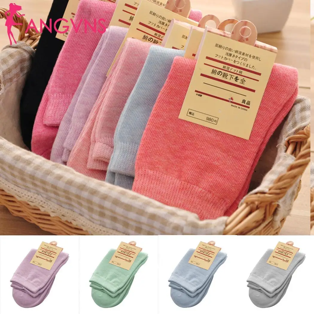 Женские модные теплые однотонные зимние хлопковые Повседневные носки средней длины спортивные носки