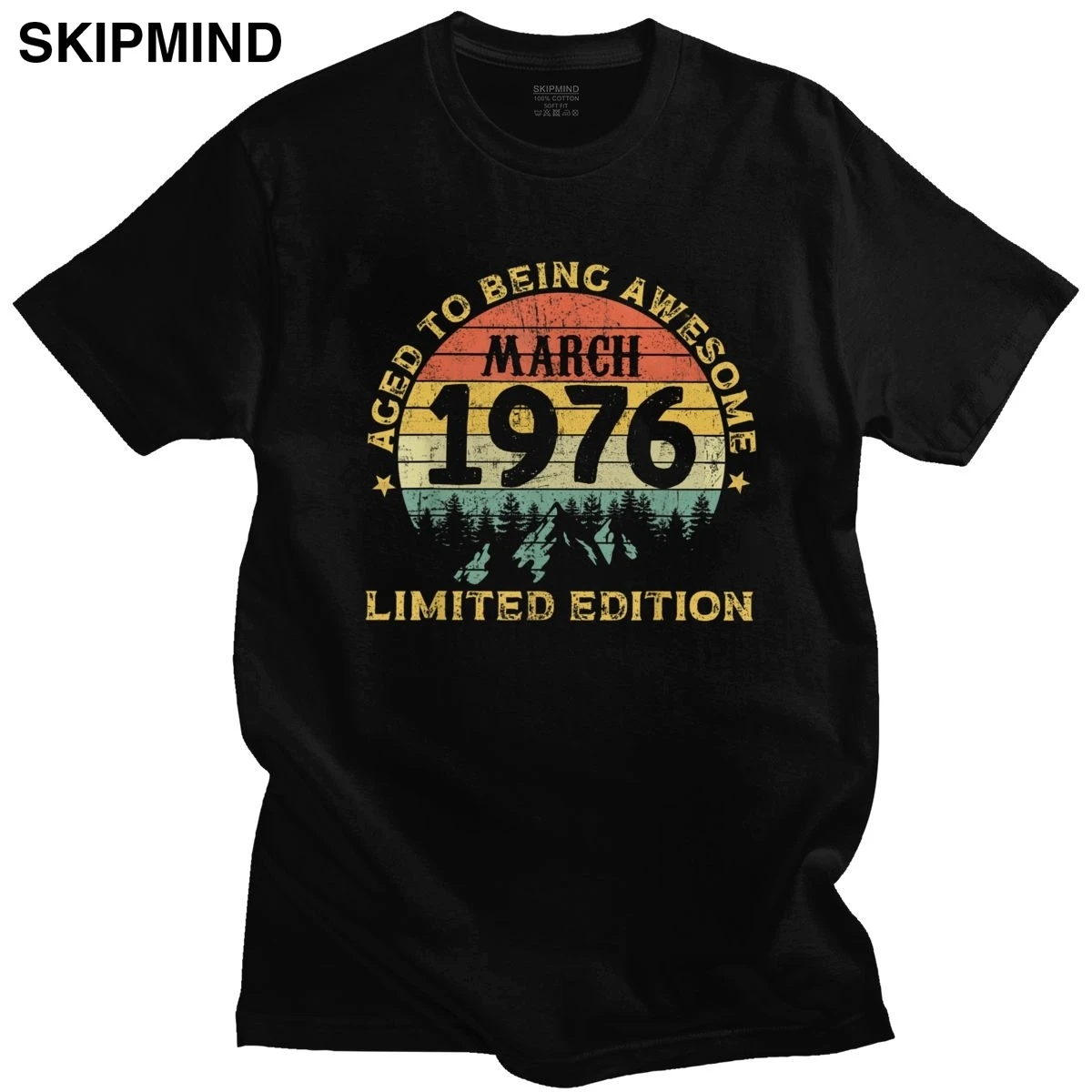 Retro Legends Awesome Born In March 1976 Shirt Short Sleeve 100% Cotton Tee Tops Casual 44 Years Old 44th Birthday Gift T-shirt | Мужская