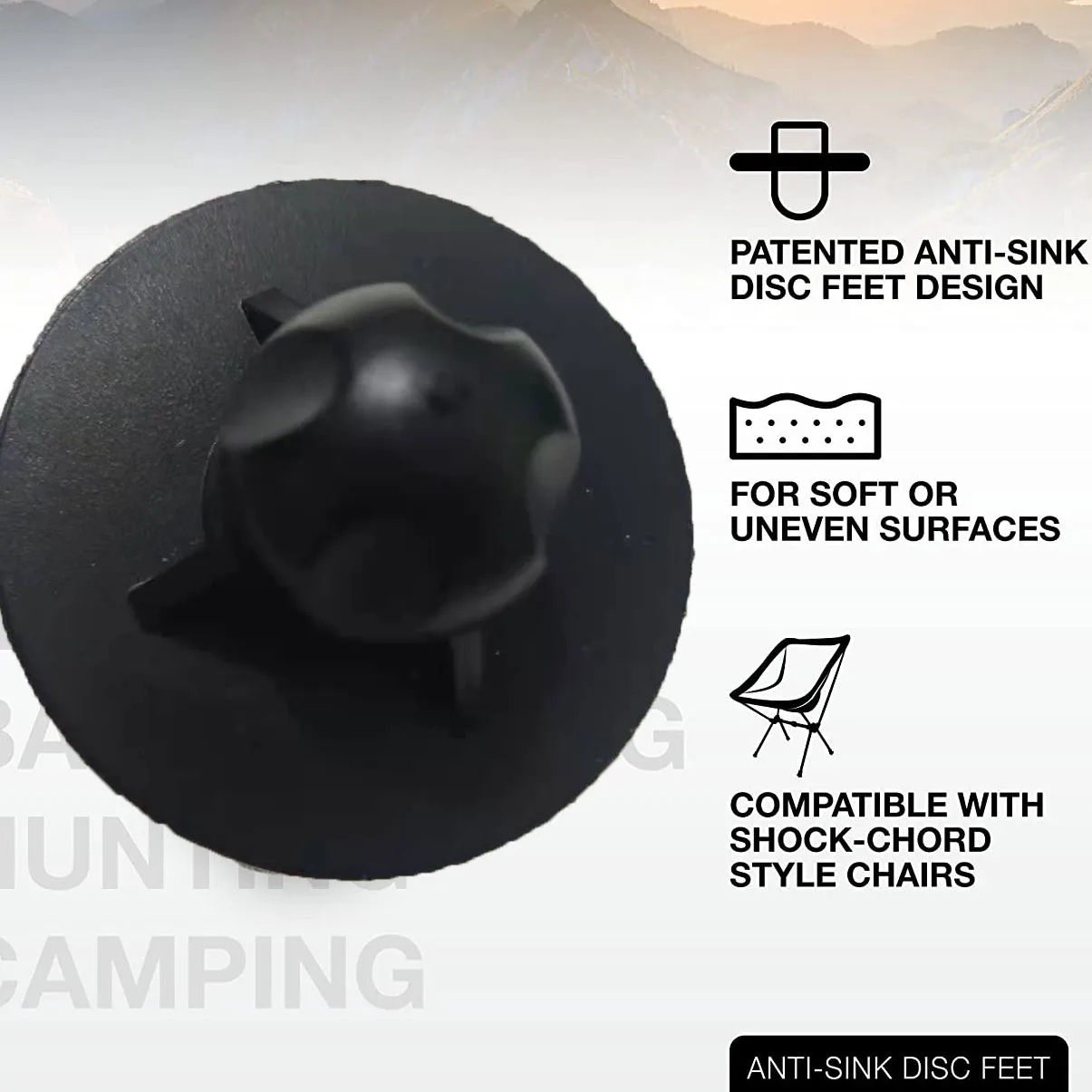 Beach Chair Anti-Sink Disc Accessories for Shock Cord Chairs on Soft Surfaces Set of 4 PCS Black Folding Chair Feet Caps
