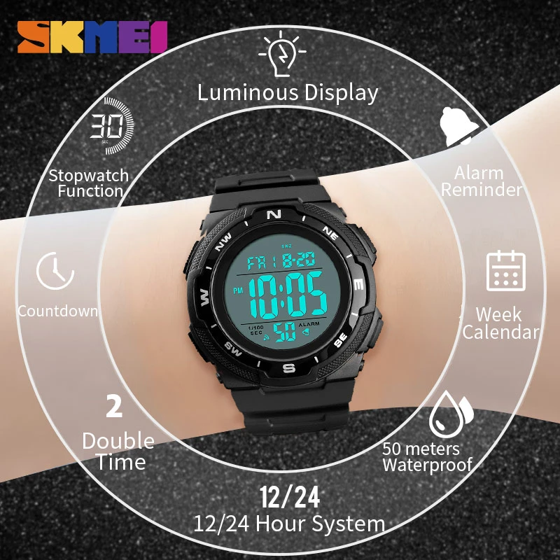 SKMEI 1423 Digital Sports Watch Top Luxury Brand Military 5Bar Waterproof Watch Luminous Mens Electronic Clock Relogio Masculino