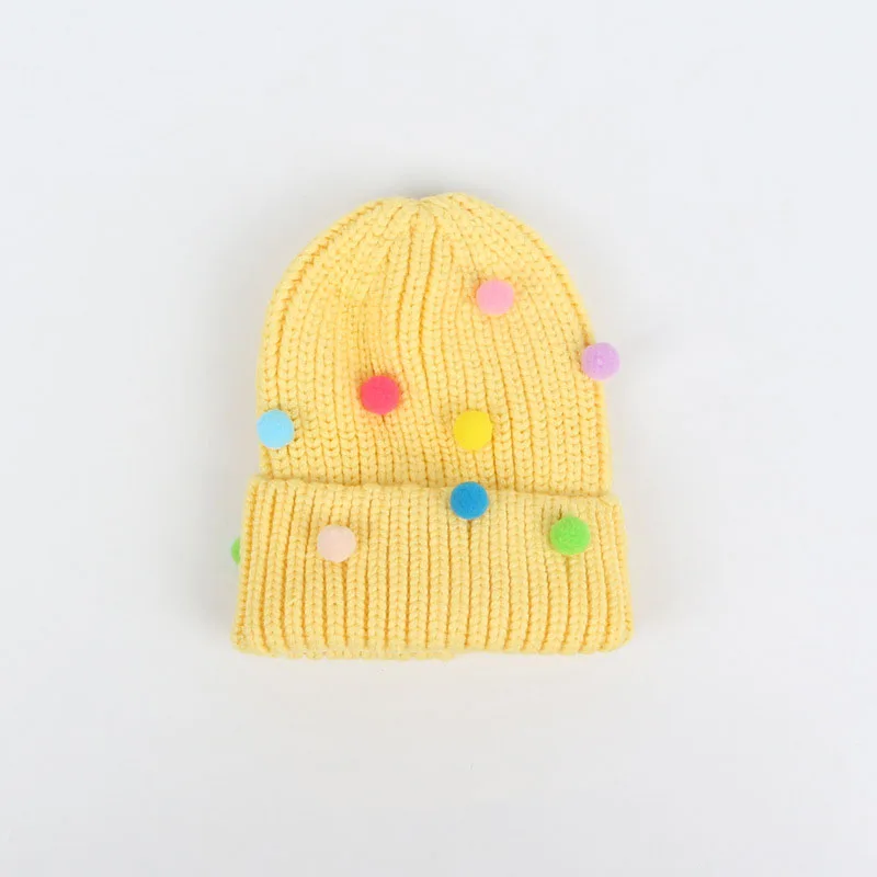 Зимние шапки для женщин, осень, теплая цветная вязаная шерстяная шапочка с помпоном, шапка с помпоном для дам, детская шапка - Цвет: yellow