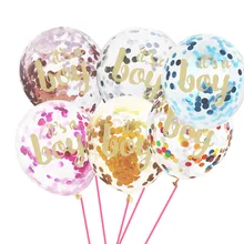 С днем рождения, это мальчик/девушка прозрачный шар+ золото, розовое золото, Цвет 12-дюймовый воздушный шар "Конфетти"