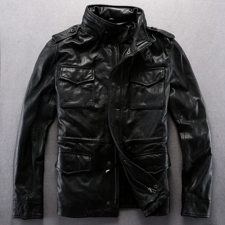 Пальто в стиле милитари, пальто из натуральной кожи, одежда M65, длинное пальто средней длины, кожаная куртка с натуральным лицевым покрытием, мужская куртка большого размера No