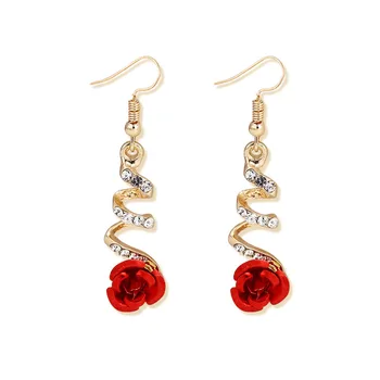 

DI-377 Fashion Jewelry Ethnic Red Rose Drop Earrings Big Rhinestone Earrings Vintage For Women Rose Gold Spiral Dangle Earring