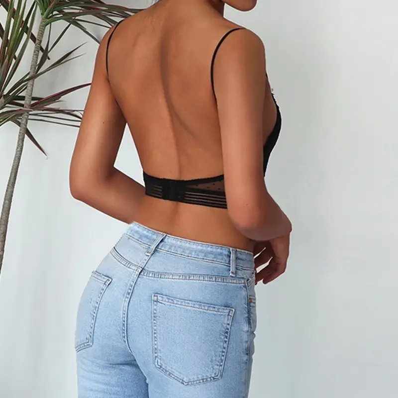Sexy Backless Strapless Bra Push Up Plus Size Bras Women Thin Lace Bralette Mesh Lingerie Brassiere Low Back Underwear | Женская одежда