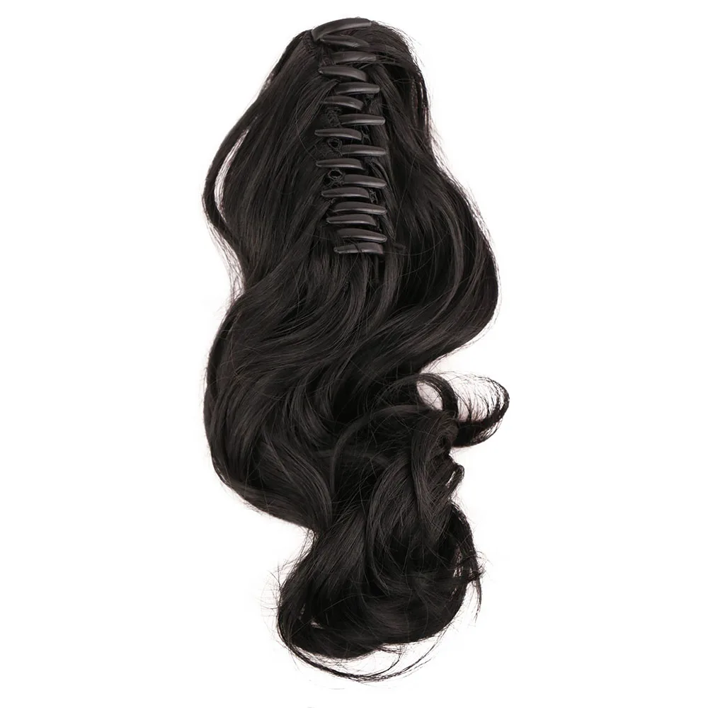SuQ Long Curly Hair Extensions Ponytail Hair 14Inch Claw Clip On Wavy Heat Resistant Synthetic Pony Tail Fake Hairpiece