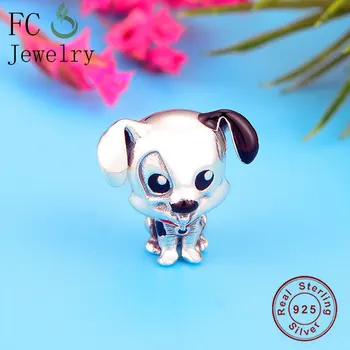 

FC Jewelry Fit Original Pandora Charm Bracelet 925 Silver 101 Dalmatians Black Enamel Ear Red Necklace Bead Making Berloque NEW