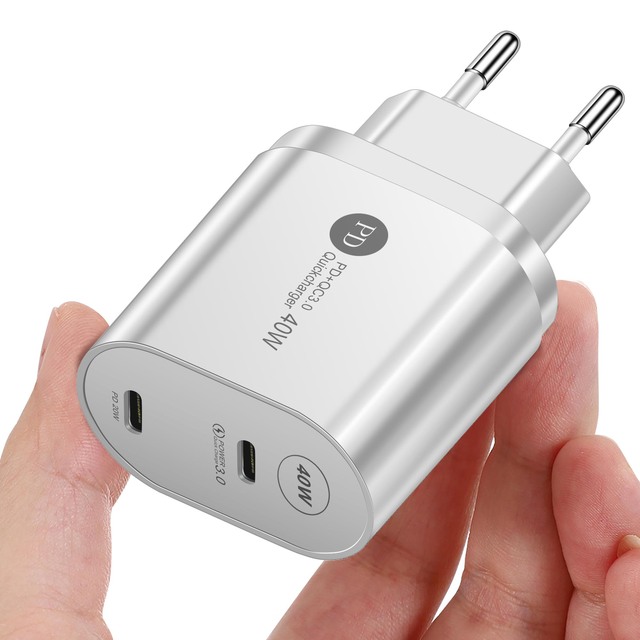 Double PD USB Charger QC 3.0 Fast Charge Type C Phone Adapter For iPhone 12 11 Pro Xs Max iPad Airpods Huawei Xiaomi Samsung