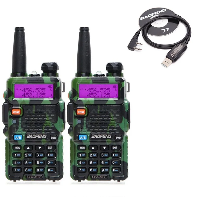 2 шт BaoFeng UV-5R Двухдиапазонная VHF/UHF136-174Mhz& 400-520Mhz рация двухстороннее радио Baofeng портативное радио UV5R Ham - Цвет: camo add cable