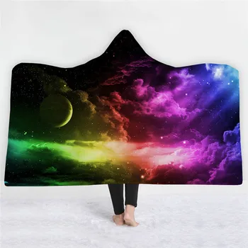 

3D Printed Plush Hooded Blanket For Adults Kids Watching TV Reading Sherpa Hoodie Warm Throw Fleece Blankets Koc Winter Wearable