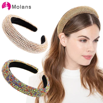 

Molans Exquisite Rhinestones Headband Colorful Baroque Full Crystal Headband For Wedding Luxury Shiny Padded Diamond Hairband