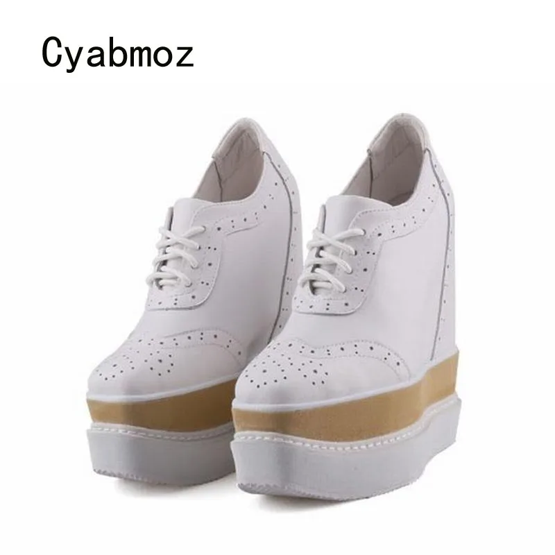 

Cyabmoz, визуально увеличивающая рост; Обувь для женщин; Женская обувь из натуральной кожи на резиновой подошве в повседневном стиле на скрытом высоком каблуке, вечерние женские туфли-лодочки на платформе; С перфорацией; Обувь