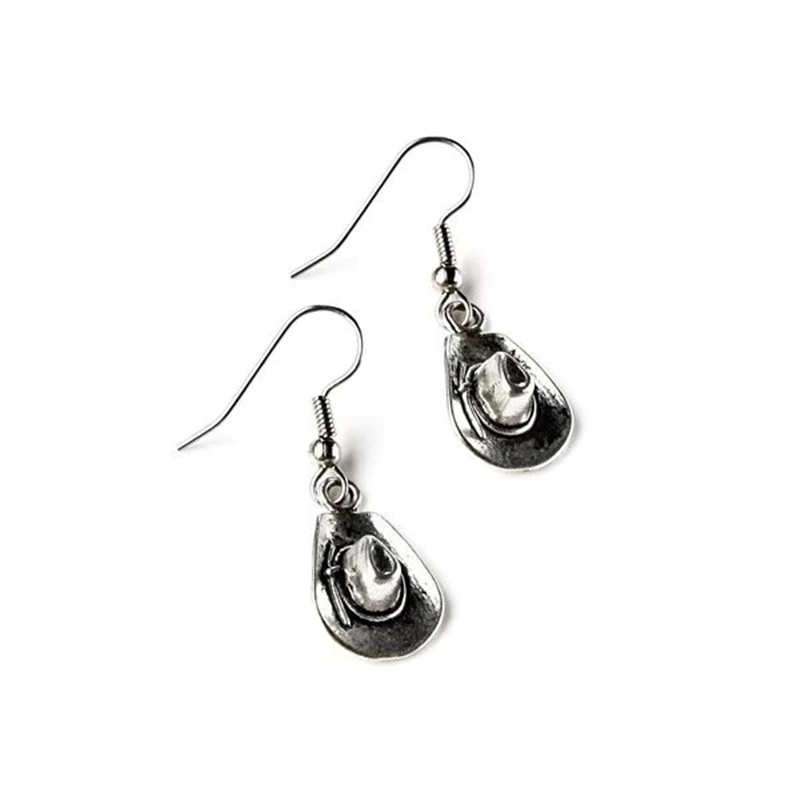 

Antique Silver Color Cowboy Hat Earrings, Unique Dangle Earrings, Punk Earrings for Women
