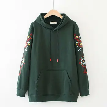 

Oversize Plus Size hooded Women Sweatshirt 2019 Autumn Winter Cotton floral sweatshirt